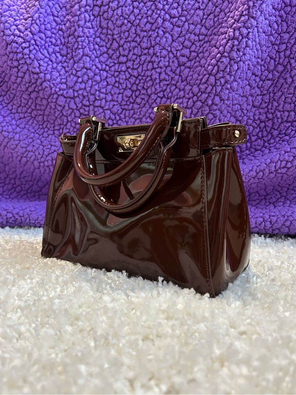 Crossi Patent Mini Bag in Deep Brown